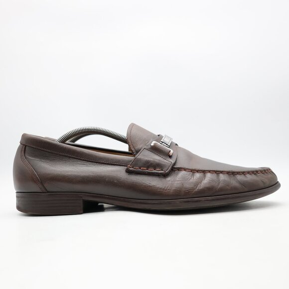 Bally Swiss Corton Men's Size 11 D Dark Brown Leather Silver Horse Bit Loafers - Picture 1 of 12